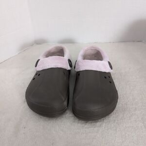 Womens Brown and Pink Crocs Size M6/W8 with Faux Fur